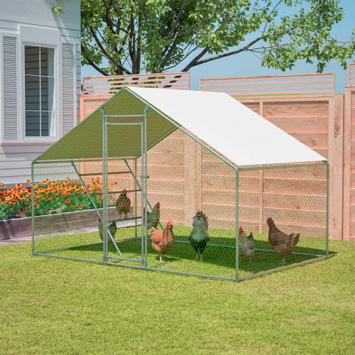 Gallinero cercado para animales pequeños, 3 x 2 m, con escalera, candado de seguridad, lona impermeable de protección UV y tubos de acero reforzados de 1 mm para pollos, patos, palomas en el jardín