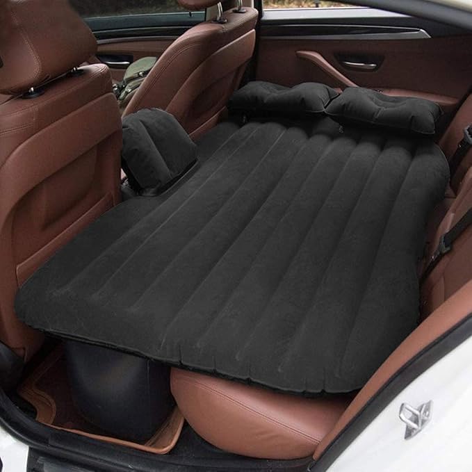 Car Inflatable Bed with Pump & 2 Air Pillow | Quick Inflatable Back Seat Bed | Car Mattress | Car Bed Mattress | Car Bed for Travel,Picnic,Pool &Beach | Universal Fit (Black)