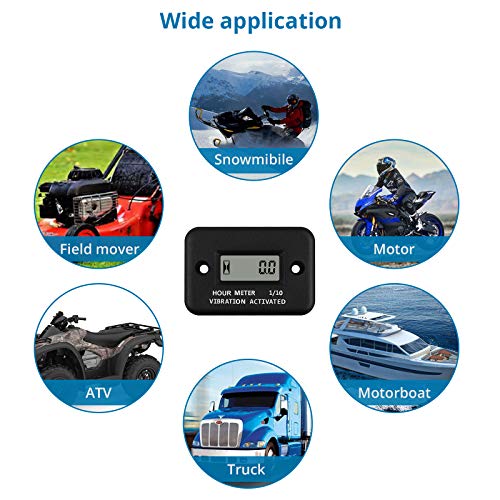 AUTOUTLET Wireless Inductive Vibration Hour Meter for Generator Gas Diesel Engine Motors Lawn Mover Marine ATV Motorcycle Boat Snowmobile Dirt Bike Waterproof Hourmeter with LCD Display