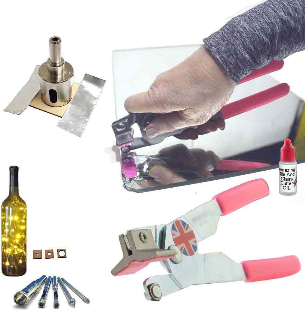 Mirror Cutting Tool - Kit for Glass – Drill Bits and Hole Saw Make Bottle Lights, Bird Feeders, Drainage in Pots, Cut Plates for Crafts, with Instructions How to Cut Mirrors and Drill Holes in Glass