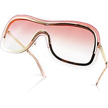 Y2k Wrap Around Sunglasses with Large Shield Shades, Big Metal Temple Retro 90s Style Futuristic Sunnies UV400 LA042