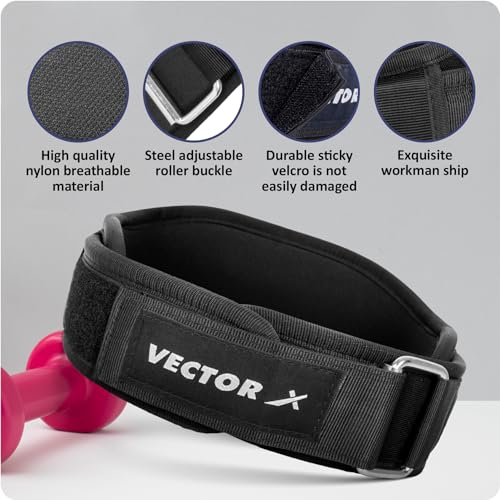 Image of Vector X Go Fit 6 Inch Weight Lifting Gym Belt Quick Locking Gym Belt Fitness Weightlifting Belt for Squats, Weightlifting and Strength Training (Black, Medium)
