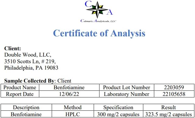 Benfotiamine 300mg Servings (Third Party Tested, 120 Capsules, 150mg Per Cap) Non-GMO, to Boost Thiamine B1 Levels (More Absorbable Than Thiamine, Fat Soluble) by Double Wood - Image 6