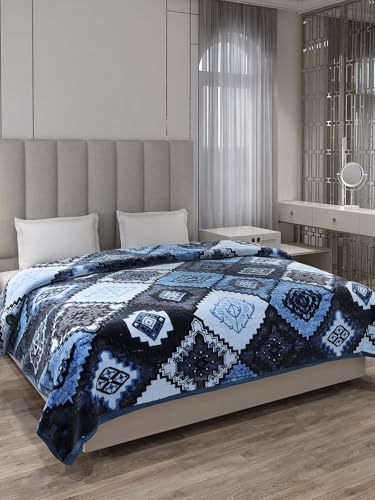 Image of Monte Carlo Unisex Denny PVC Double Bed No Reversible 1 Ply 600 GSM | 3 KG Heavy Winter Blanket (160 X 220) (220 X 240) (Blue)