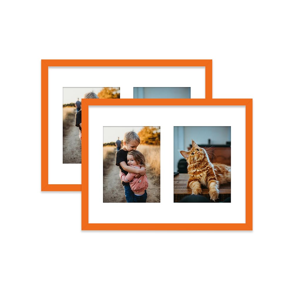 Orange Multi Photo Frame - Holds 2 x 8x6 Pictures, Family Collage Picture Frame for Wall Display, 16x12 Frame size, Set of 2