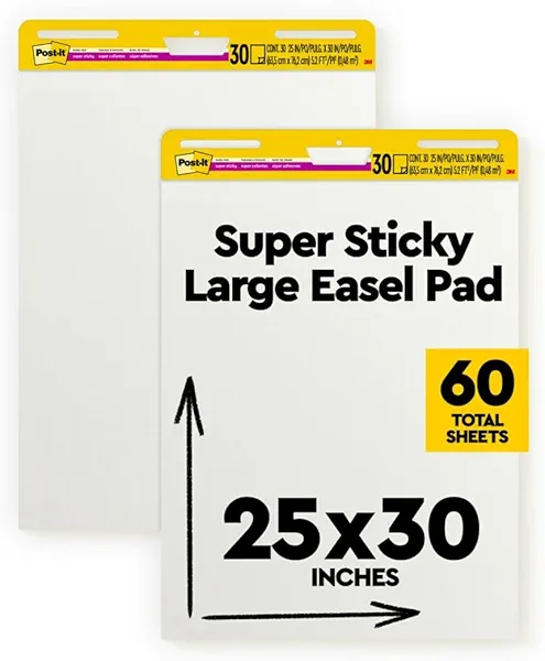 Post-it Super Sticky Easel Pad 25 in x 30 in White 30 Sheets/Pad 2 Pad/Pack Large White Premium Self Stick Flip Chart Paper Super Sticking Power (559)