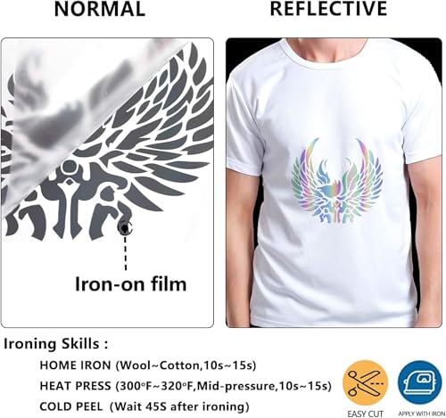 Image of HTVVETUR Reflective Rainbow HTV Heat Transfer Vinyl Roll 12 Inch by 10 Feet Iron on DIY for T-Shirt PU Stretch Elastic HTV Vinyl (Reflective Rainbow, 10FT)