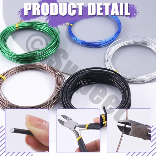 Swpeet 6Pcs 5 Größen 0.8/1/1.5/2/3 mm Bonsai Training Draht 82 Füße Total mit Drahtschneider, Aluminium Draht Bonsai Werkzeug Kit, Bonsai Zubehör für Bonsai Bäume Indoor Garten DIY Werkzeuge
