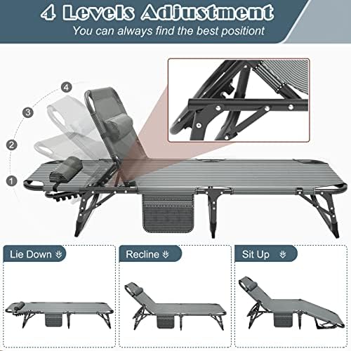 DoCred Folding Chaise Lounge Chair, Folding Cot, 5-Position Adjustable Heavy Duty Patio Chaise Lounges for Outside, Poolside, Beach, Lawn, Camping - 4