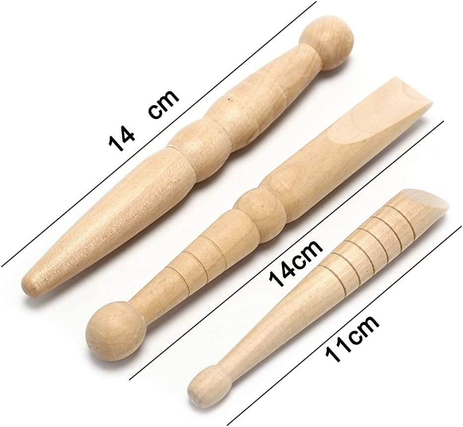 Set of 3 Traditional Thai Wooden Massage Sticks: Relieve Soreness, Acupressure, Reflexology, etc.