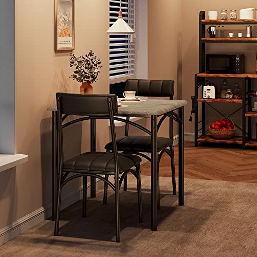 SLEKVERSA 3-Piece Dining Table Set for 2, Kitchen Table Set with 2 Upholstered Chairs, Square Dining Table Set for Apartment, Studio, Small Space, Gray