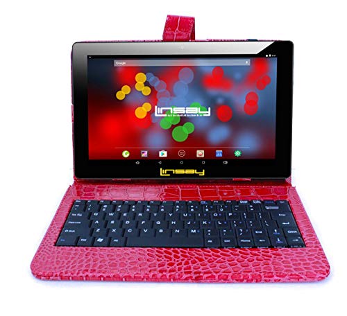 LINSAY 10.1" 1280x800 IPS Screen Quad Core Tablet 16GB with Red Crocodile Style Keyboard Case