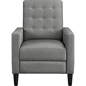 Yaheetech Fabric Recliner Chair Mid-Century Modern Recliner Adjustable Single Recliner Sofa with Thicker Seat Cushion Tufted Upholstered Sofa with Pocket Spring for Living Room Bedroom Gray