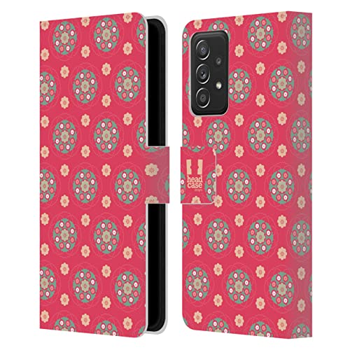 Étui portefeuille cuir Galaxy A52s fleurs bohémiens rose avec fermeture aimantée