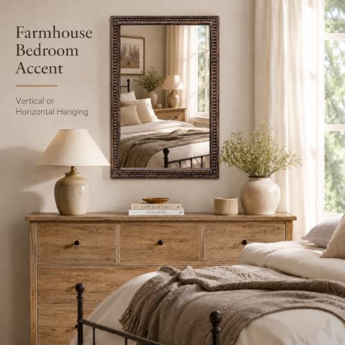 Image of Wooden Bathroom Wall Mirror,Solid Frame Vanity Mirror,36x24x1.25 inch Burnt