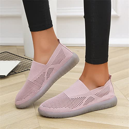 Ladies Fashion Solid Color Mesh Breathable Comfortable Flat Casual Shoes Casual Shoes for Men Suede (7.5) Pink3