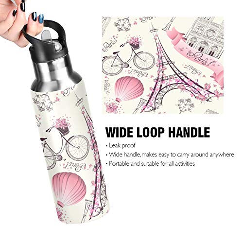 AUUXVA-Eiffel-Tower-Paris-France-Flower-Water-Bottle-Vacuum-Insulated-Stainless-Steel-Thermos-Mug-Kids-Water-Bottle-with-Straw-and-Handle-Keep-Hot-Cold-Sport-Bike-Fit-Travel-Outdoor-20-oz