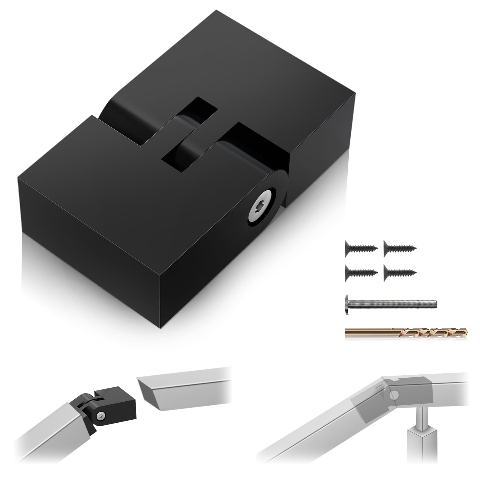 Black Vertical Pivot Connector for Flat Handrail, 180 Adjustable Fitting, High Strength POM Material