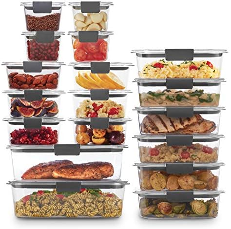 Rubbermaid 44-Piece Brilliance Food Storage Containers with Lids for Lunch, Meal Prep, and Leftovers, Dishwasher Safe, Clear/Grey