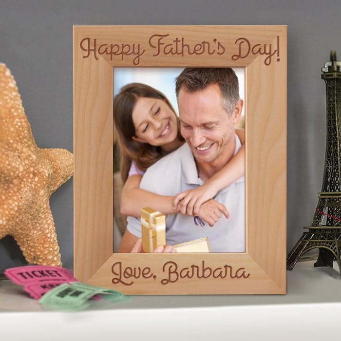 Happy Fathers' Day Personalized Wooden Picture Frame 3 1/2" x 5" Brown (Vertical)