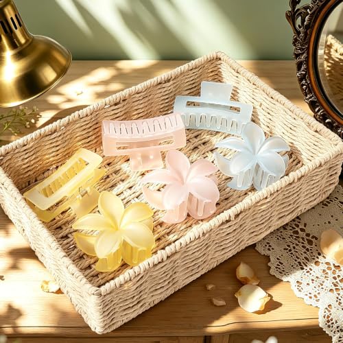 Flower Hair Clips for Women Square Claw Clips for Girls 2 Styles Hair Claw Clips for Thick or Thin Hair 6 PCS Hawaiian Hibiscus Rectangle Large Plumeria Medium Hair Accessories for Women (Ice Cream) - Image 2