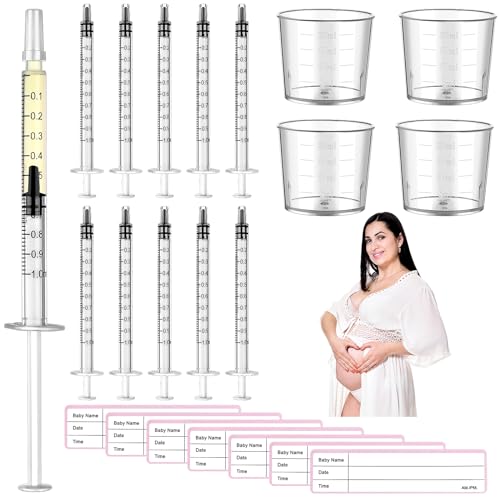 Kit de recolección de calostro de 50 piezas de 1 ml, colector de leche materna con 4 tazas medidoras y 54 calcomanías, colección de calostro, juego de regalo para la lactancia materna