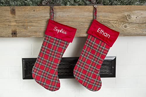 Qualtry Personalized Christmas Stockings - Name Stockings For Family, Kids, Adults (Single, Red Plaid) - Customized Christmas In July Holiday Decoration #TOP2