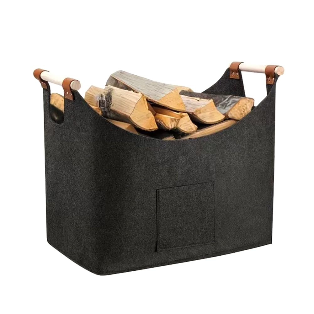 UDSKNV[KSL Extra Large Foldable Felt Firewood Basket(1pc), Heavy Duty with Reinforced Handles-Multi-Use Storage Solution
