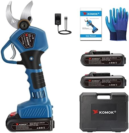 KOMOK Electric Pruning Shears, Cordless Battery Powered Electric Pruners, Tree Branch Cutter with 2pcs Rechargeable 2Ah Lithium Batteries, 40 mm (1.57 Inch) Cutting Diameter, 6-7 Working Hours