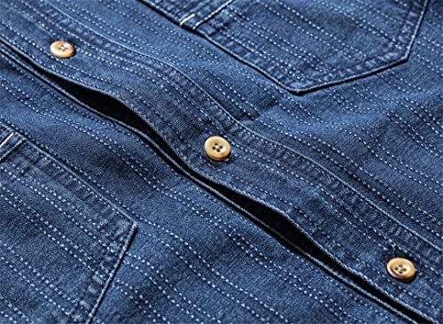 Herren Gestreiftes Hemd Jacquard Distressed Langarm Jeansshirt Herbst Herren Baumwollhemd Dunkelblau M – Bild 8