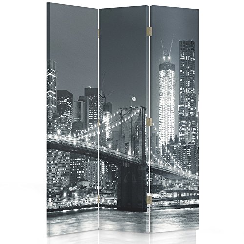 Feeby Paravent New York 3 pans 110x150 cm Une Seule Côté Cloison de séparation Écran Pliant Paravent Interieur Décoratif Mur Espagnol Impression sur Toile Chambre d'enfant Salon Bureau Noir et Blanc