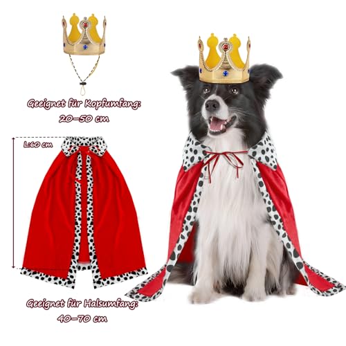 RANYPET Hund König Umhang und Krone, Halloween Haustier Kostüm für Große und Mittlere Hunde, Hundekostüm Hunde König Prinz Kostüm Königin Cosplay für Halloween Party Dressing up Foto(XL)