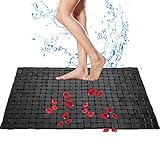WUWEOT Bamboo Bath Mat Bathroom Mat, Non-Slip Waterproof Shower Mat Kitchen Rug, Door Mat for Luxury Shower Spa Sauna, Indoor or Outdoor Use, Quick Drying (23' x 16', Black)