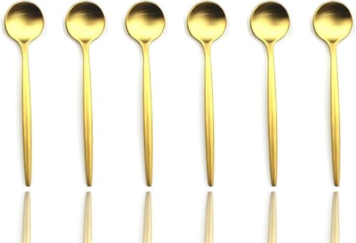 JASHII Juego de 6 cucharas de café de acero inoxidable 304 de oro mate, juego de cubiertos modernos, regalo para Navidad