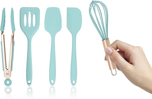COOK WITH COLOR Juego de cinco mini utensilios de cocina de silicona Aqua y Oro Rosa
