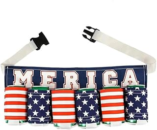 QCWN Insulated Beer Belt 6 Pack Beer Holder USA Patriotic Beer Jacket Waist Pack Fun Beer Accessories And Gifts For Men 4th Of July White Trash Party Attire