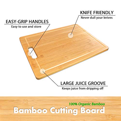 Extra Large Organic Bamboo Cutting Board (16 x 12 Inches) with Juice Grooves, Luxval Bamboo Chopping Board for Meat, Vegetable, Fruit&Cheese with Handles Grip, 100% Natural BPA Free - Thumbnail 5