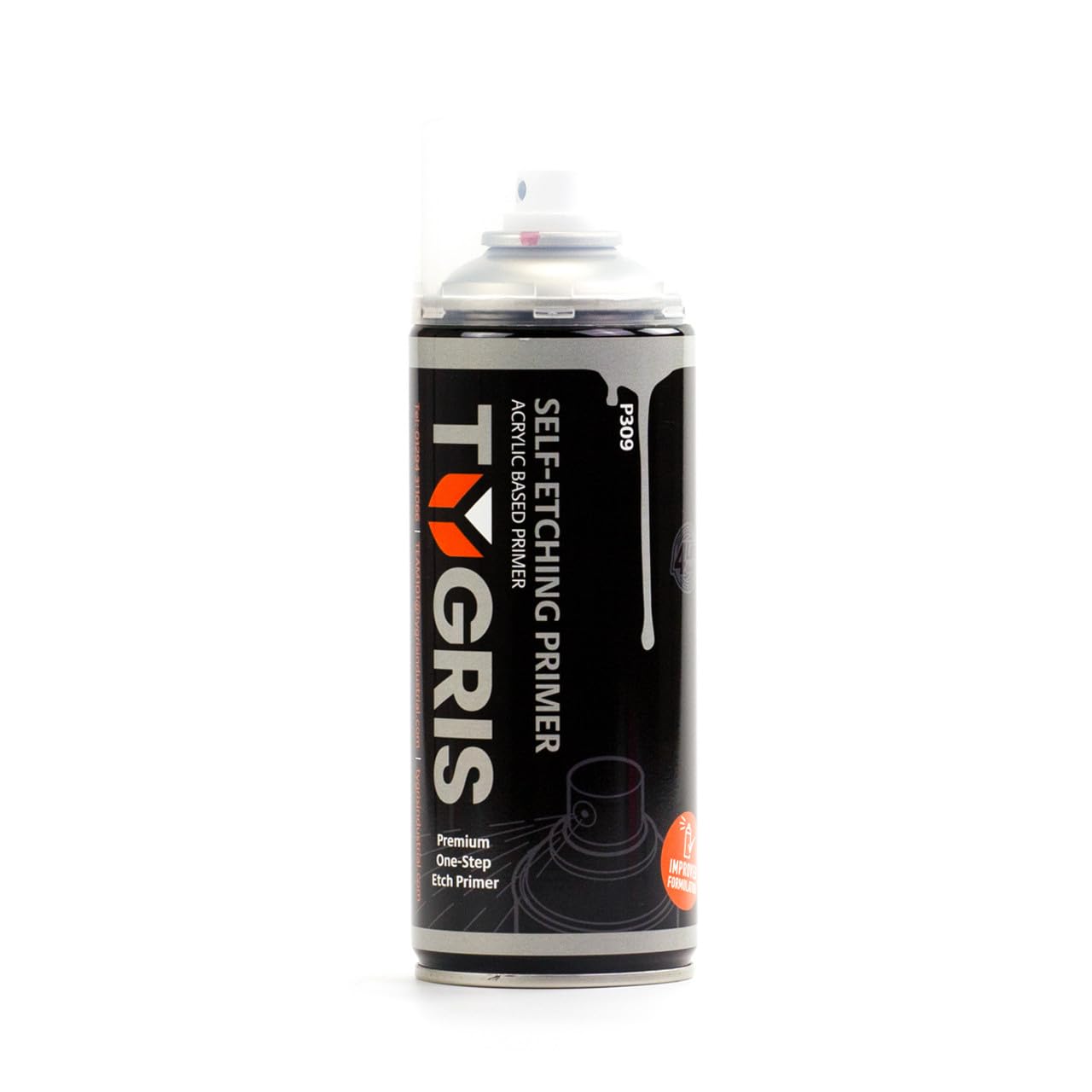 Tygris P309 Self Etching Primer Spray 400ml – Grey Acrylic Metal Primer for Bare Metal, Aluminium & Fibreglass – Fast Dry Anti-Rust Basecoat with Dual Spray Nozzles
