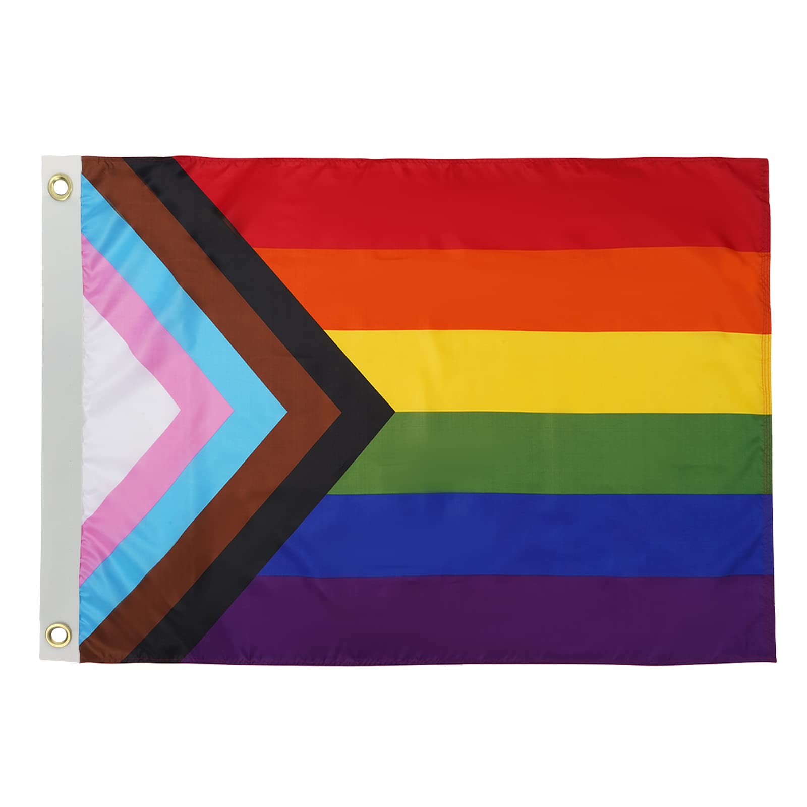 Bradford Progress Pride Flag 12x18 Inch Outdoor 3 Ply Polyester Small Progressive Rainbow Flag LGTBQ Gay All Inlcusive Progressive for Wall with 2 Brass Grommets