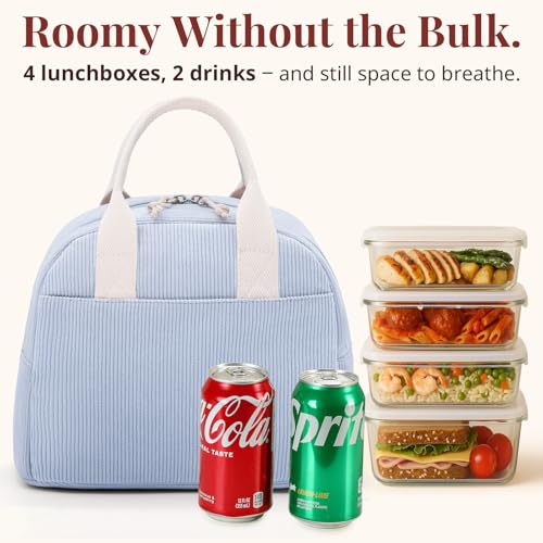 Image of LOVELYWIND Lunch Box for Women Cute Lunch Bags for Women Lunch Tote Bags Reusable Blue Insulated Lunch Box Large Capacity Reusable Insulated Cooler for Work or Travel Gifts or Beach