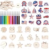 gisgfim 18 Pcs Patriotic DIY Wooden Magnets Painting Crafts for Kids American Memorial Day Wooden Art Craft Supplies DIY Painting Kit for Kids Ages 4-8 Boy Girl Party Favor Gift Goodie Bag Stuffer