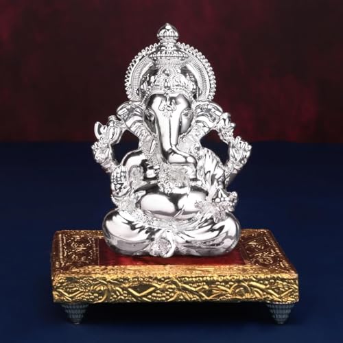 Image of Artarium 3.5 Inch Silver Plated Small Ganesha Idol Murti, Ganpati Bappa Lord Ganesh Statue for Car Dashboard, Home Decor, Puja Room, Spiritual Gift & Decorative