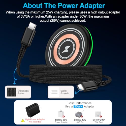 25W Magnetic Wireless iPhone 17e 17 16e 16 16 Charger Fast Magsafe Charging Pad Mat for iPhone 17e/17 Pro Max/Air/16e/16 Pro Max/16 Plus/15,Samsung Galaxy S26 Ultra S25 S24,Google Pixel 10a 10 Pro XL - Image 3