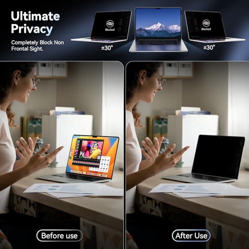 Privacy Screen Protector Compatible with MacBook Air M2 13.6 Inch (2022 Release), Easy On/Off Removable Anti Spy Blue Light Glare Shield Film Laptop Privacy Filter for Apple Mac Air 13\" M2 (A2681) - Thumbnail 2