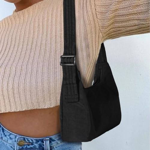 Nylon Shoulder Bag - Adjustable Quilted Strap, Structured Slouchy Design with Interior Zip Pocket3