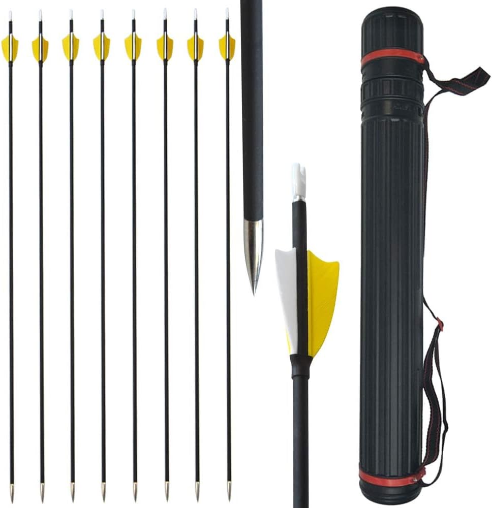 12pcs Archery Carbon Arrows 31 inch Hunting Target Practice Arrows Spine 1000 with Arrow Quiver for Recurve Compound Bow
