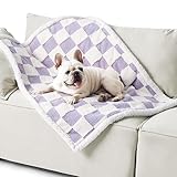 Picture of LE SURE Waterproof Dog Blanket for Medium Dogs - Washable Double Sided Dog Blankets with Warm Jacquard Shag and Soft Sherpa Fleece, Pet Cat Blanket for Couch Protection, 3D Textured Checks, Purple
