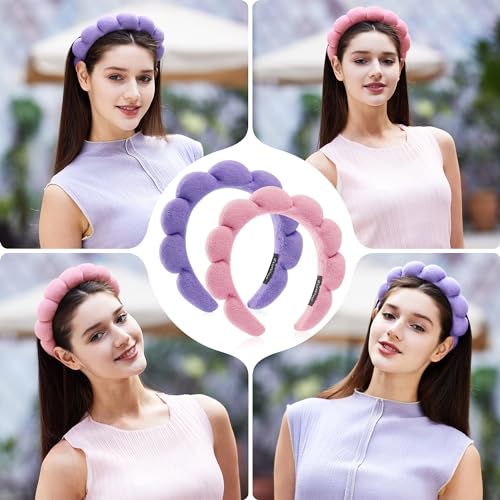 Spa Facial Headbands Combo Pack - 2 Terry Cloth Makeup Headbands for Face Washing, Masks, and Skin Treatments (Pink + Purple) - Image 6