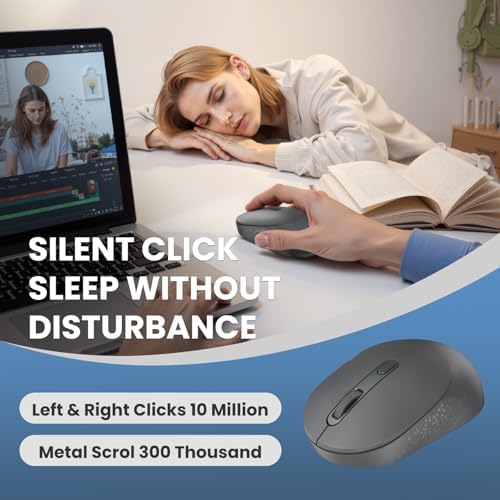 TECKNET Bluetooth Wireless Mouse, Bluetooth 5.0 & 2.4G USB Receiver, Compact & Portable, Silent Click, Ergonomic Symmetrical Design, 18-Month Battery, Adjustable DPI, Wide Compatibility - 4