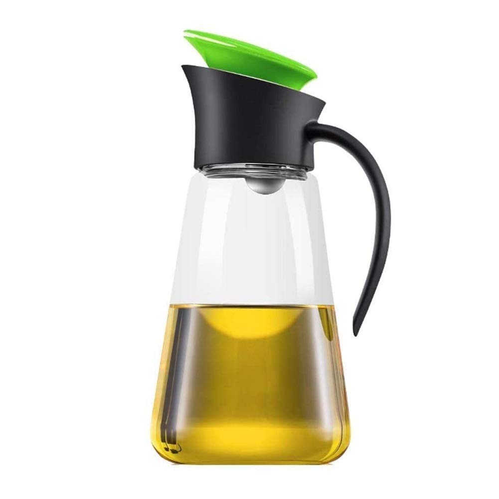 LRX Olive Oil Dispenser Bottle Olive Oil Bottle with Automatic Cap,High Borosilicate Glass and Oil Vinegar and Soy Sauce Dispenser Bottle for Kitchen 550ml (Color : Green)